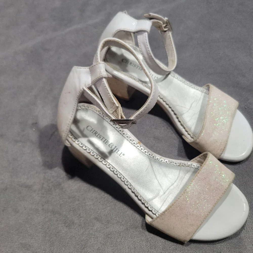 Christie & Jill Mallory Girls White Glitter‎ Block Heel Dress Sandals Size 13M